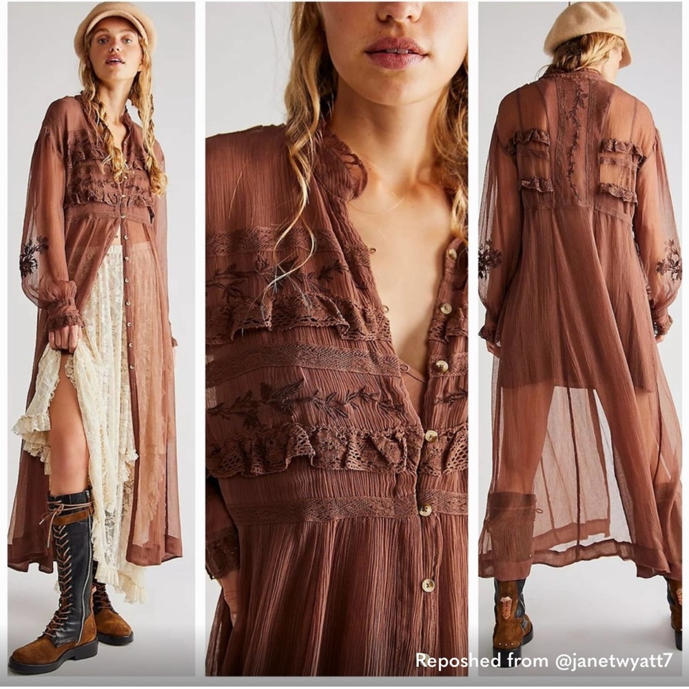 Free People Brown Ruffled Tiered Sundress